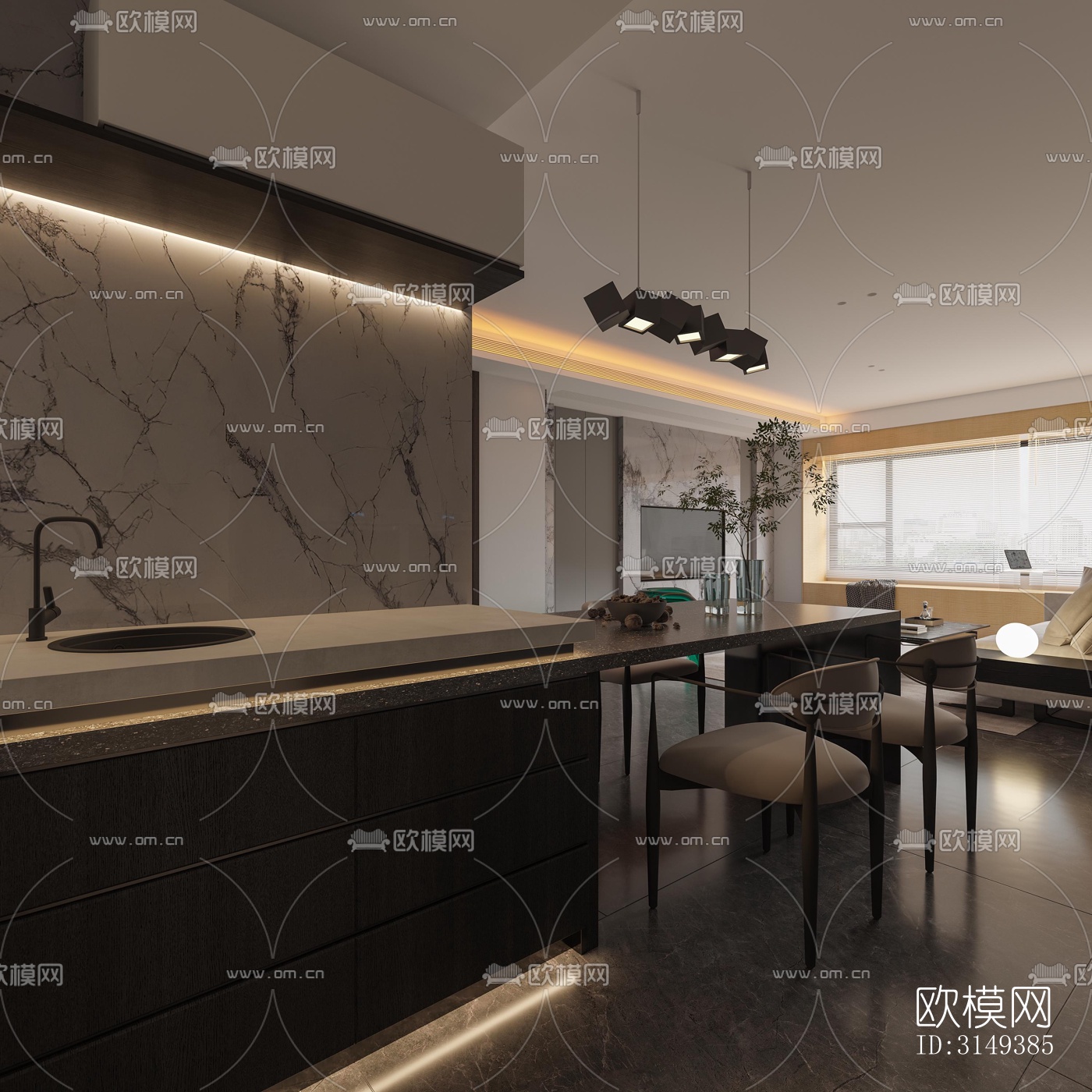 现代平层效果图下载（渲染图1）