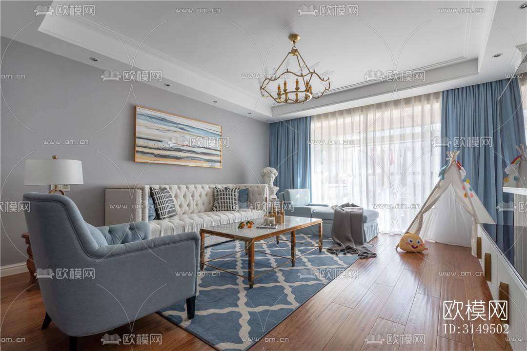 美式平层效果图下载（渲染图1）