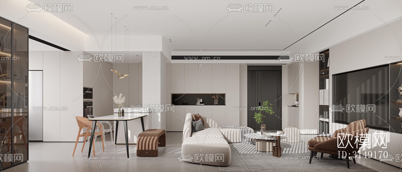 现代平层效果图下载（渲染图6）