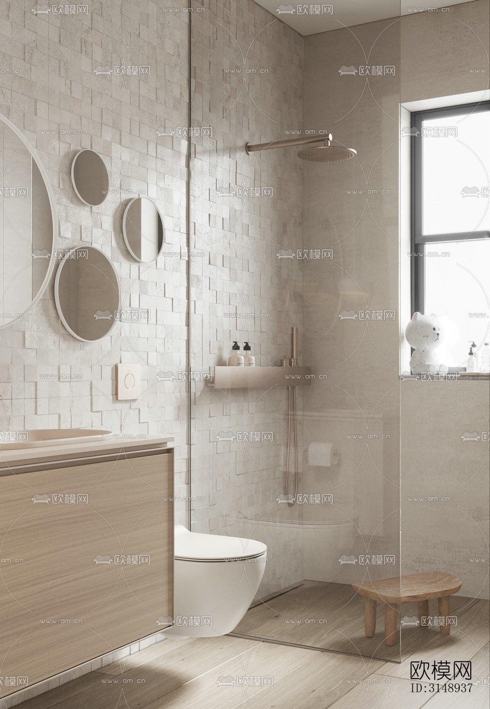 奶油风平层效果图下载（渲染图18）