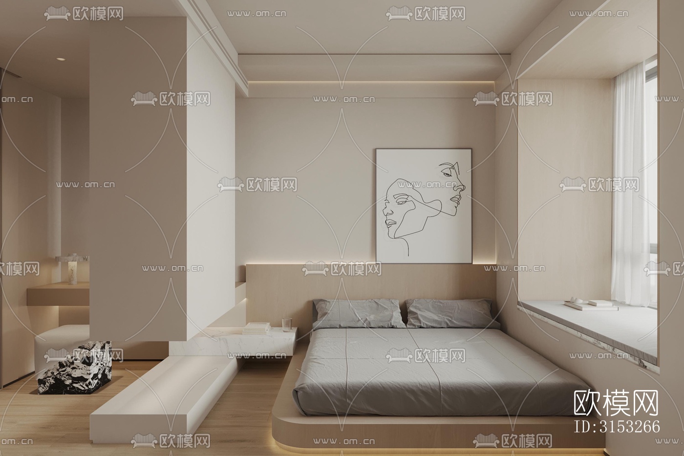 原木风卧室效果图下载（渲染图7）