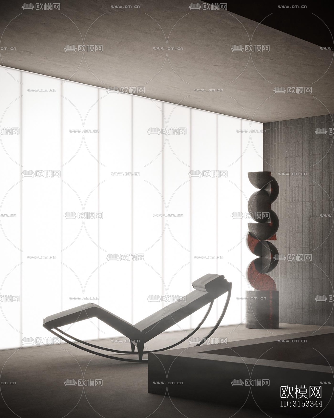 高级灰客厅效果图下载（渲染图9）