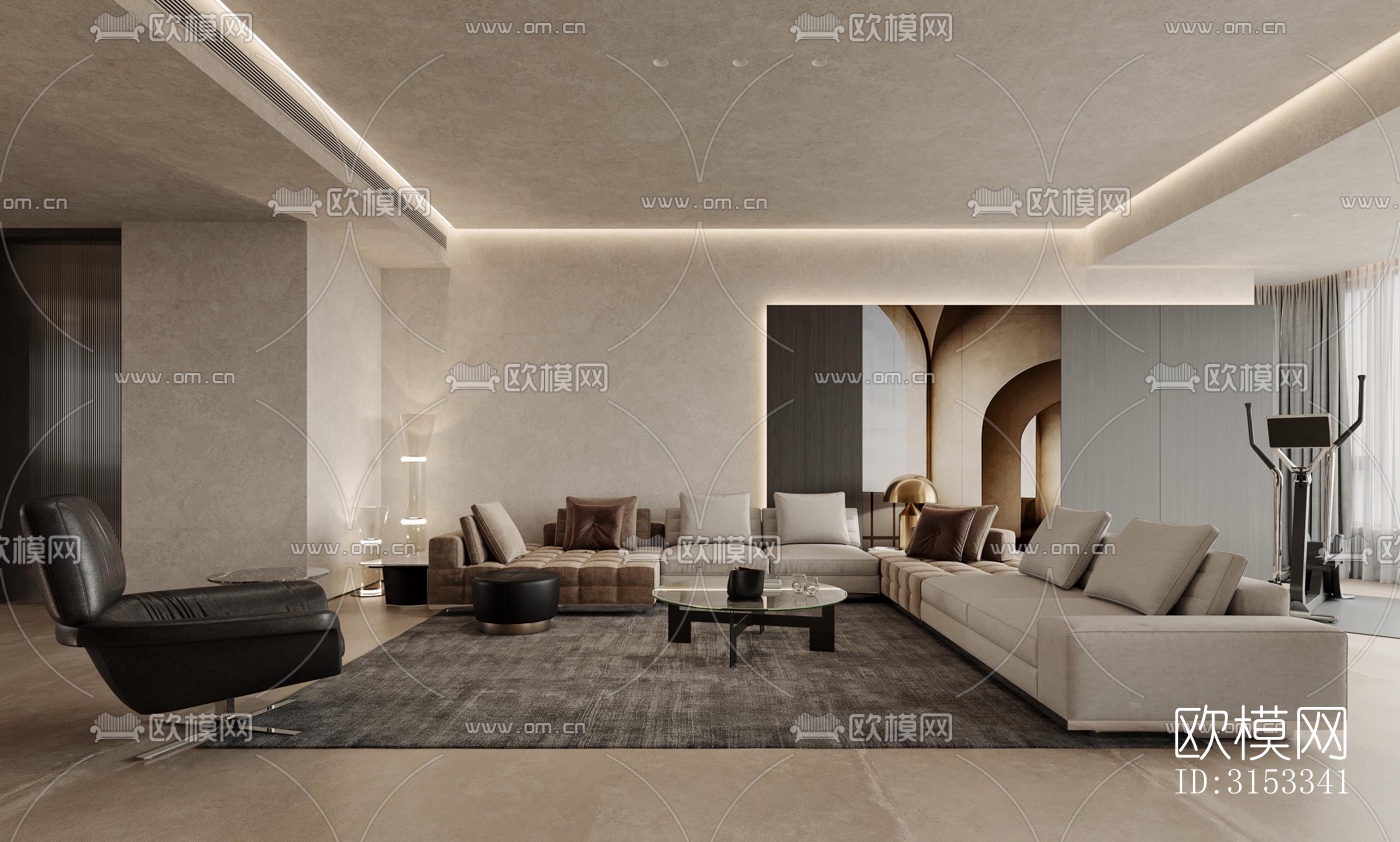 高级灰客厅效果图下载（渲染图3）