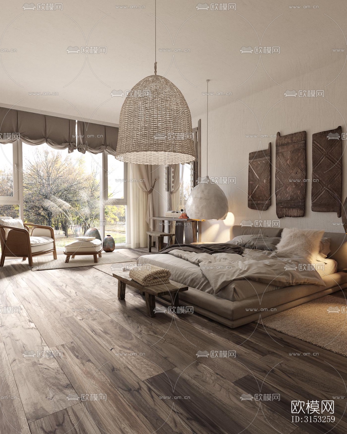 侘寂卧室效果图下载（渲染图1）