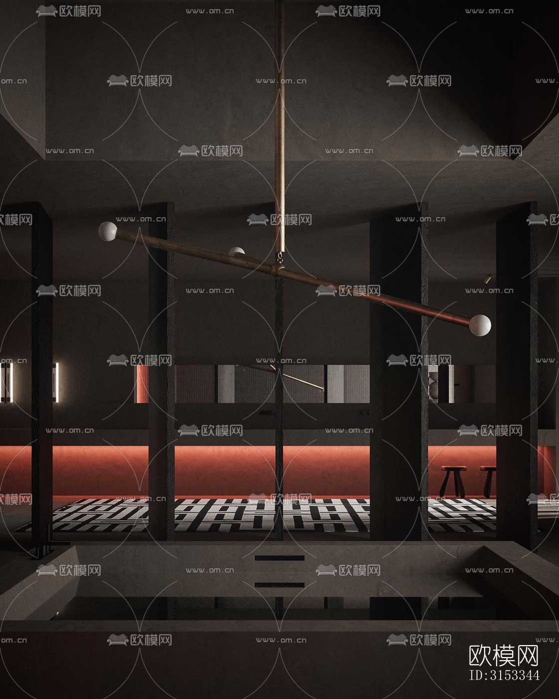 高级灰客厅效果图下载（渲染图5）