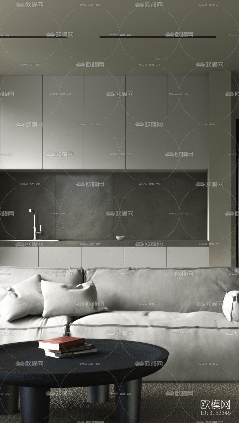 高级灰客厅效果图下载（渲染图6）