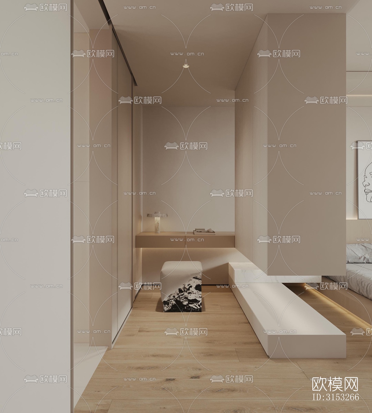 原木风卧室效果图下载（渲染图6）