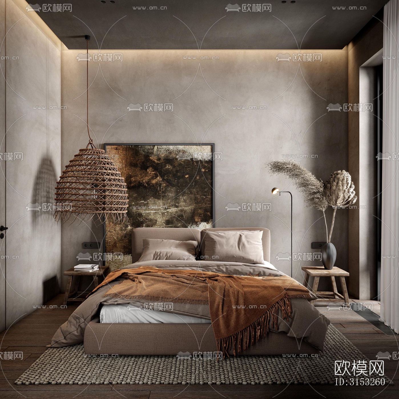 侘寂卧室效果图下载（渲染图3）