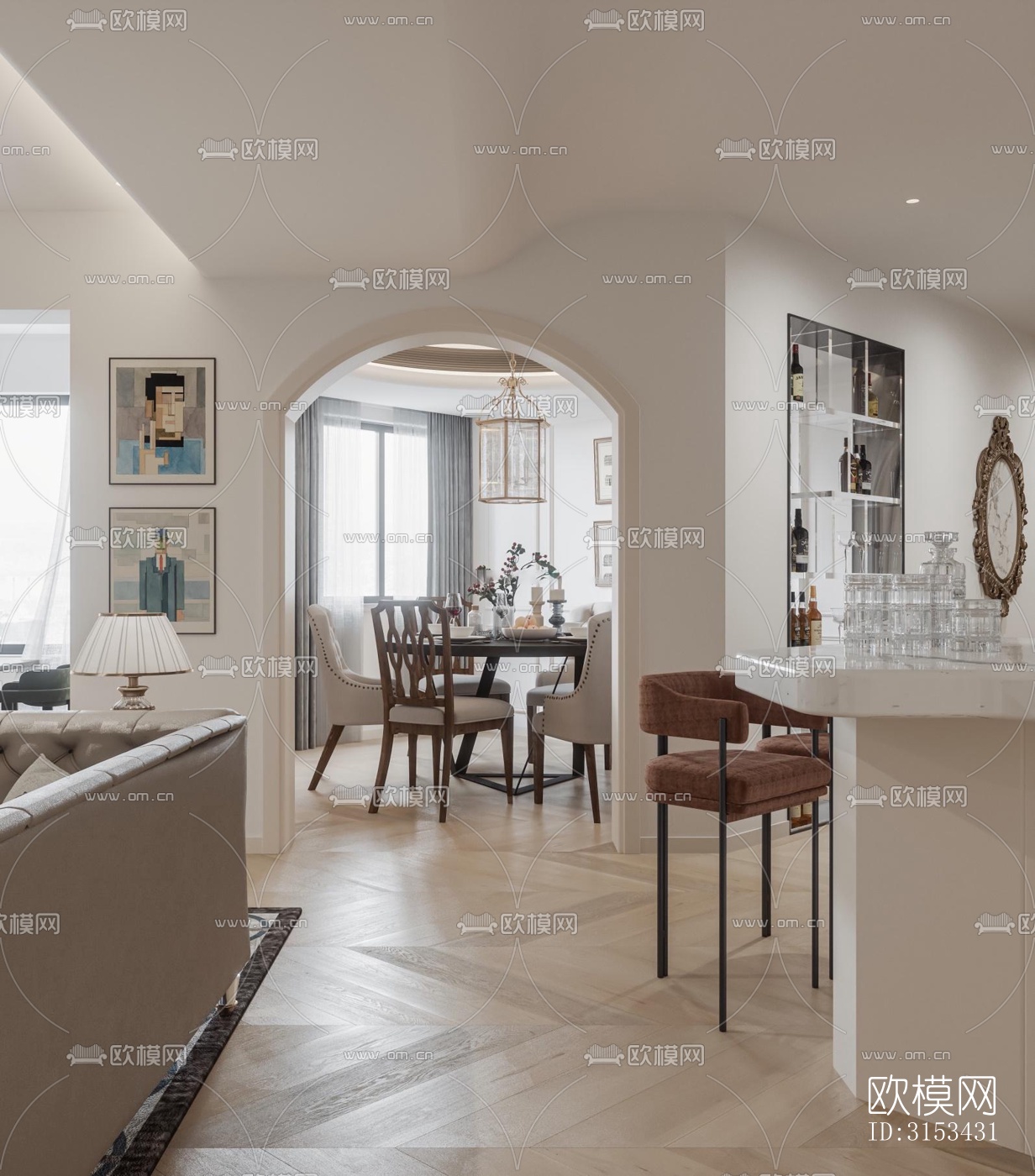 美式客餐厅效果图下载（渲染图4）