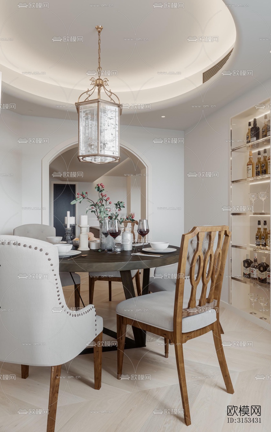 美式客餐厅效果图下载（渲染图7）