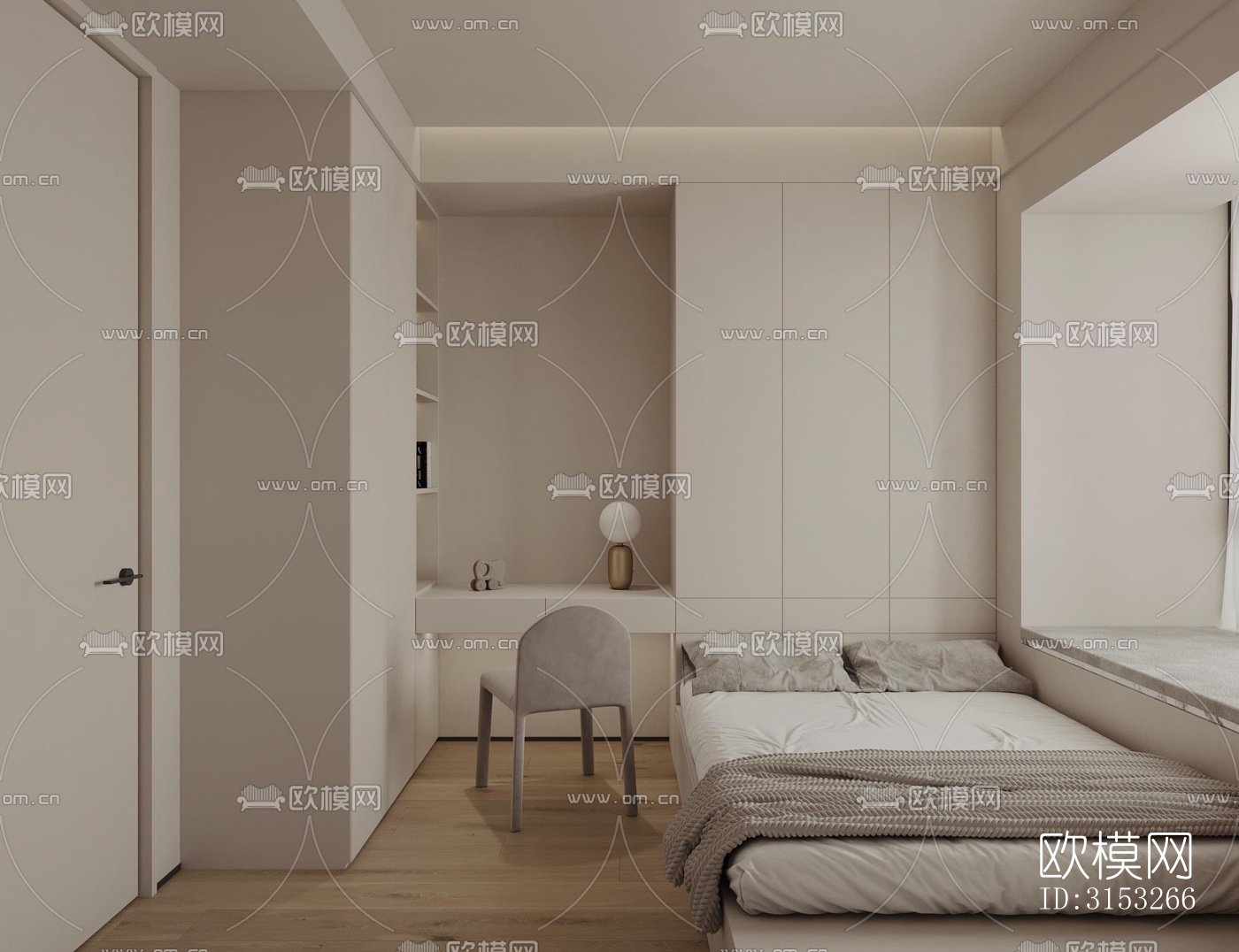 原木风卧室效果图下载（渲染图5）