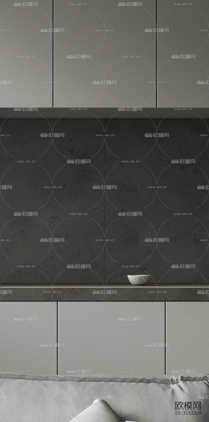 高级灰客厅效果图下载（渲染图3）