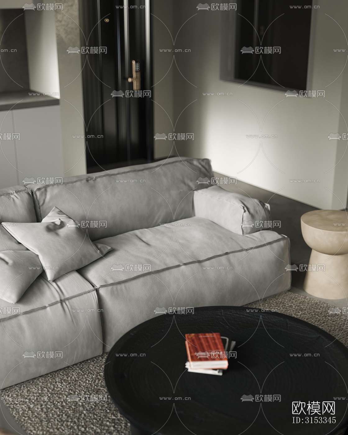 高级灰客厅效果图下载（渲染图5）