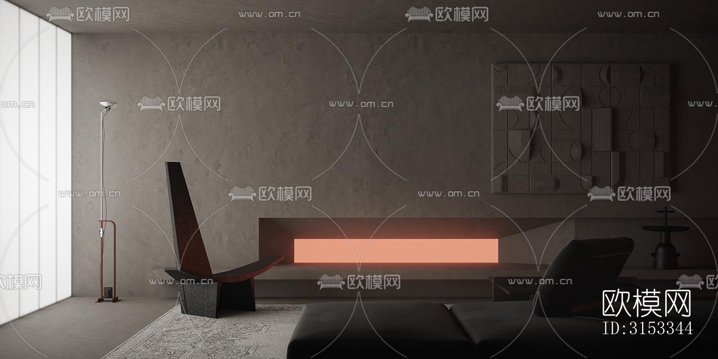 高级灰客厅效果图下载（渲染图12）