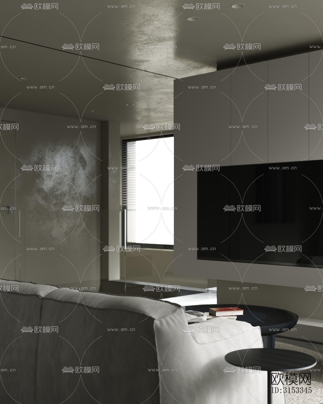 高级灰客厅效果图下载（渲染图2）