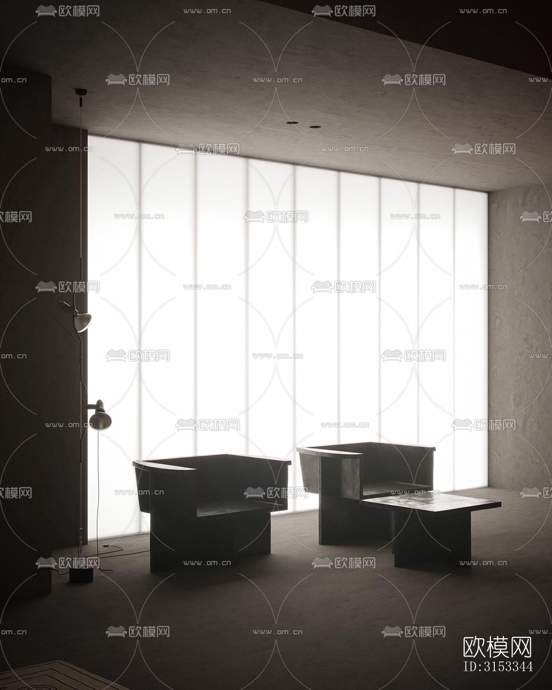 高级灰客厅效果图下载（渲染图6）