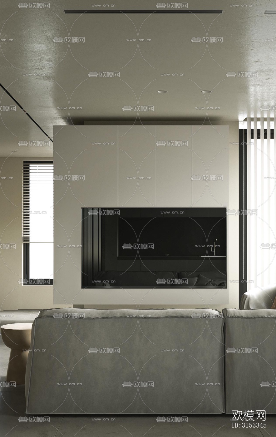 高级灰客厅效果图下载（渲染图4）