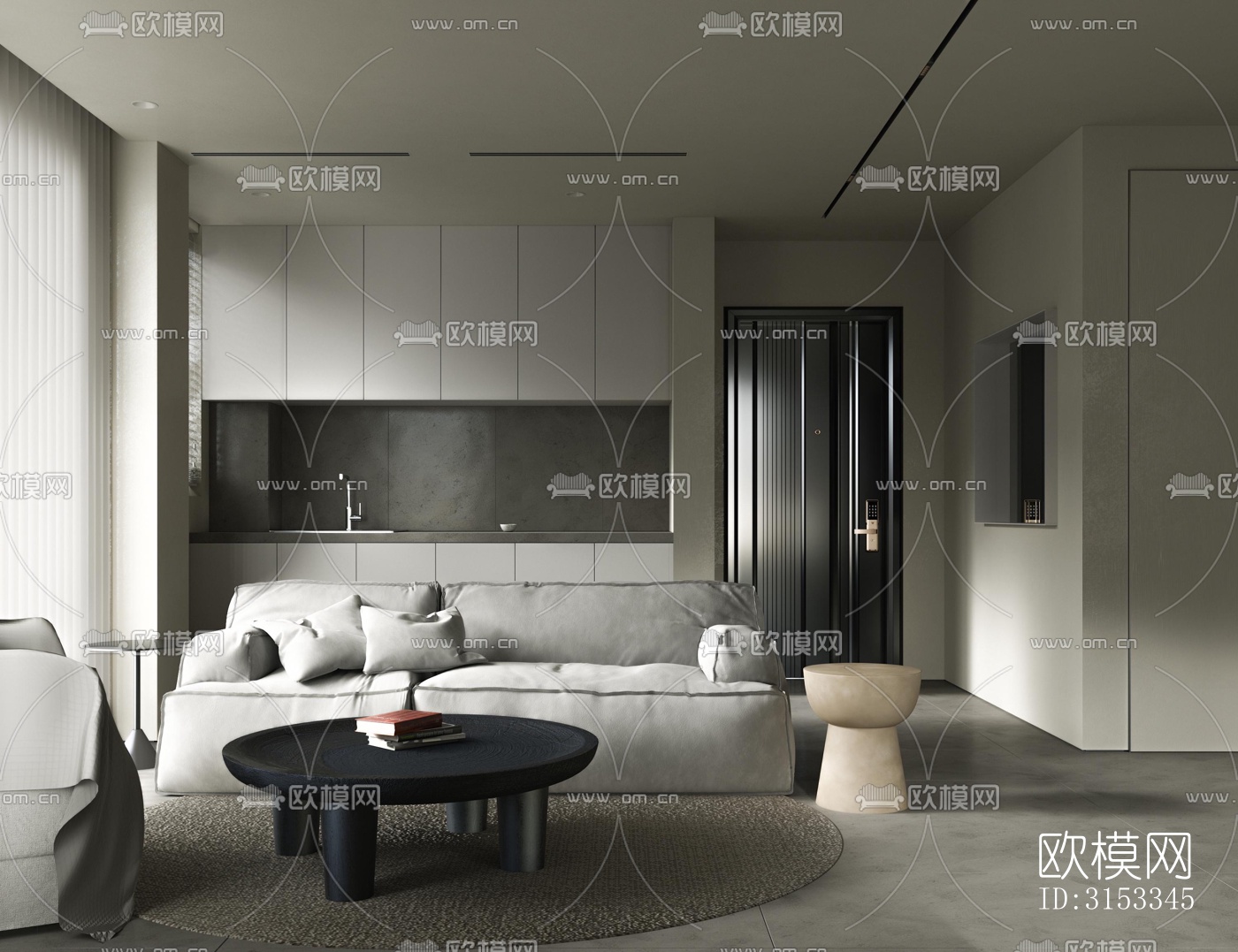 高级灰客厅效果图下载（渲染图1）