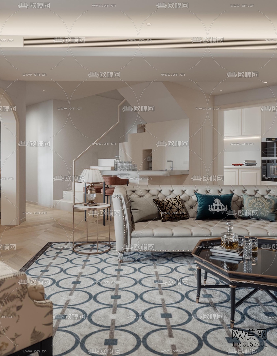 美式客餐厅效果图下载（渲染图3）