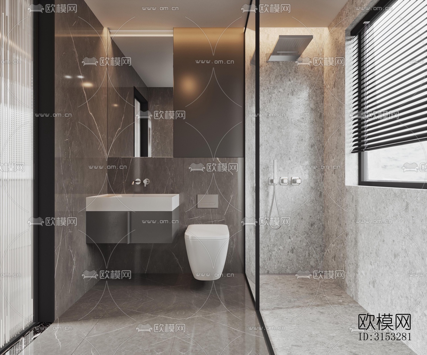 高级灰卫生间效果图下载（渲染图1）