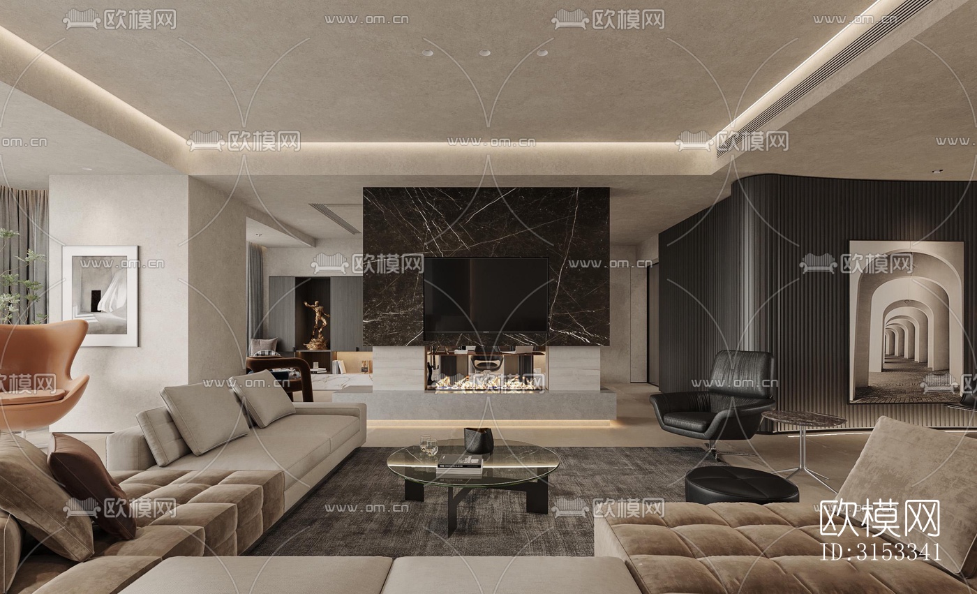 高级灰客厅效果图下载（渲染图1）
