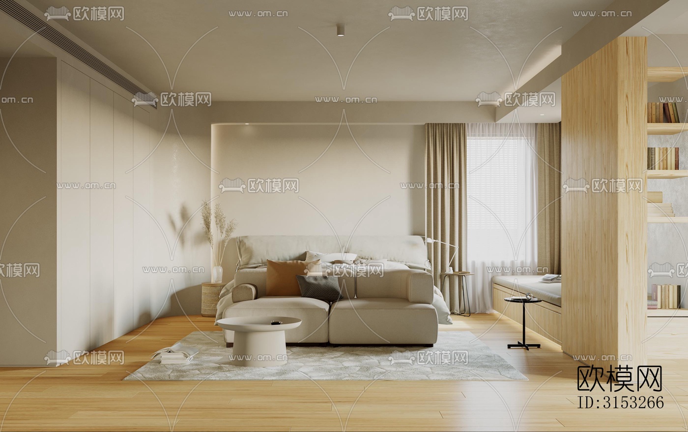 原木风卧室效果图下载（渲染图1）