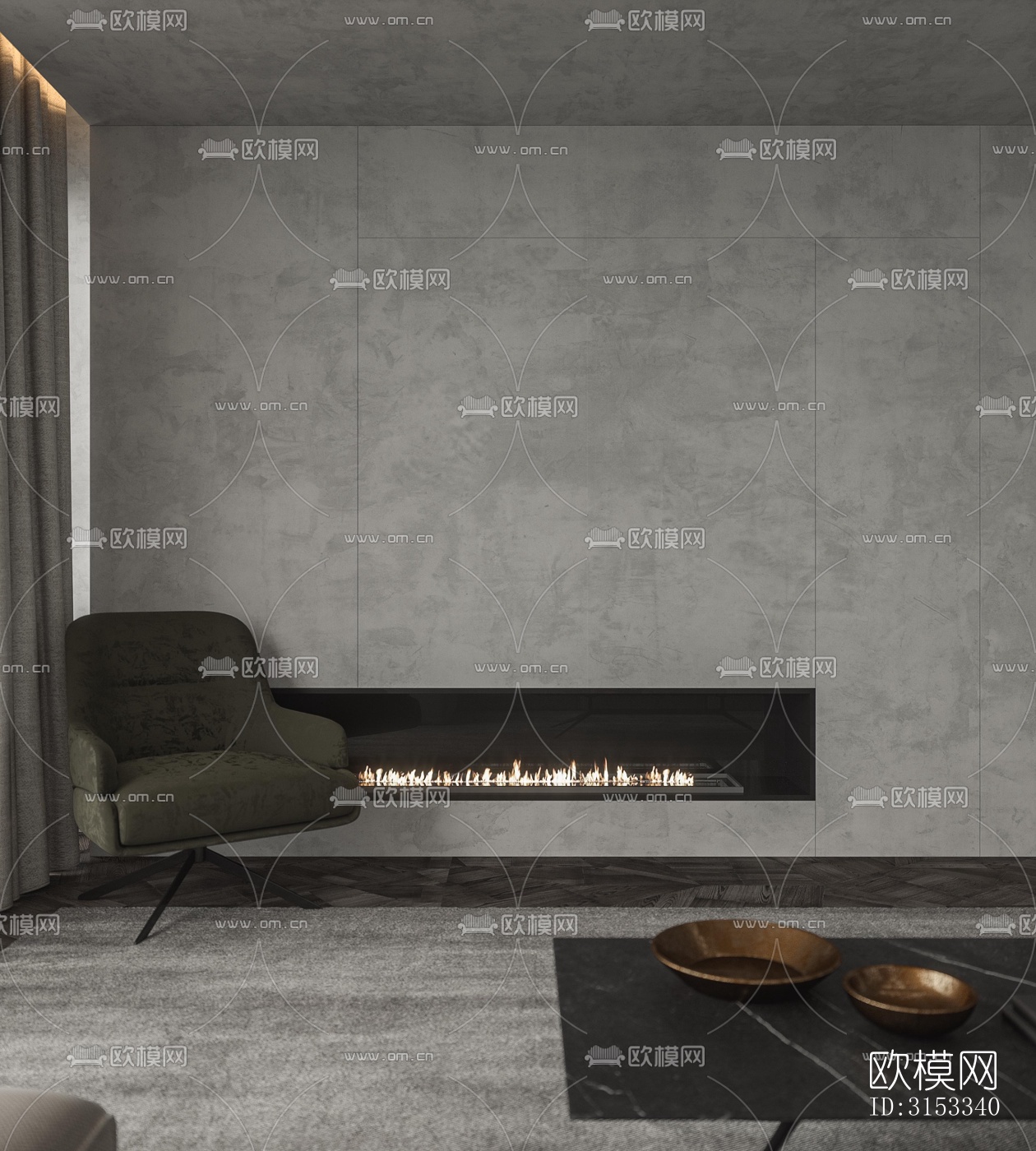 高级灰客厅效果图下载（渲染图2）