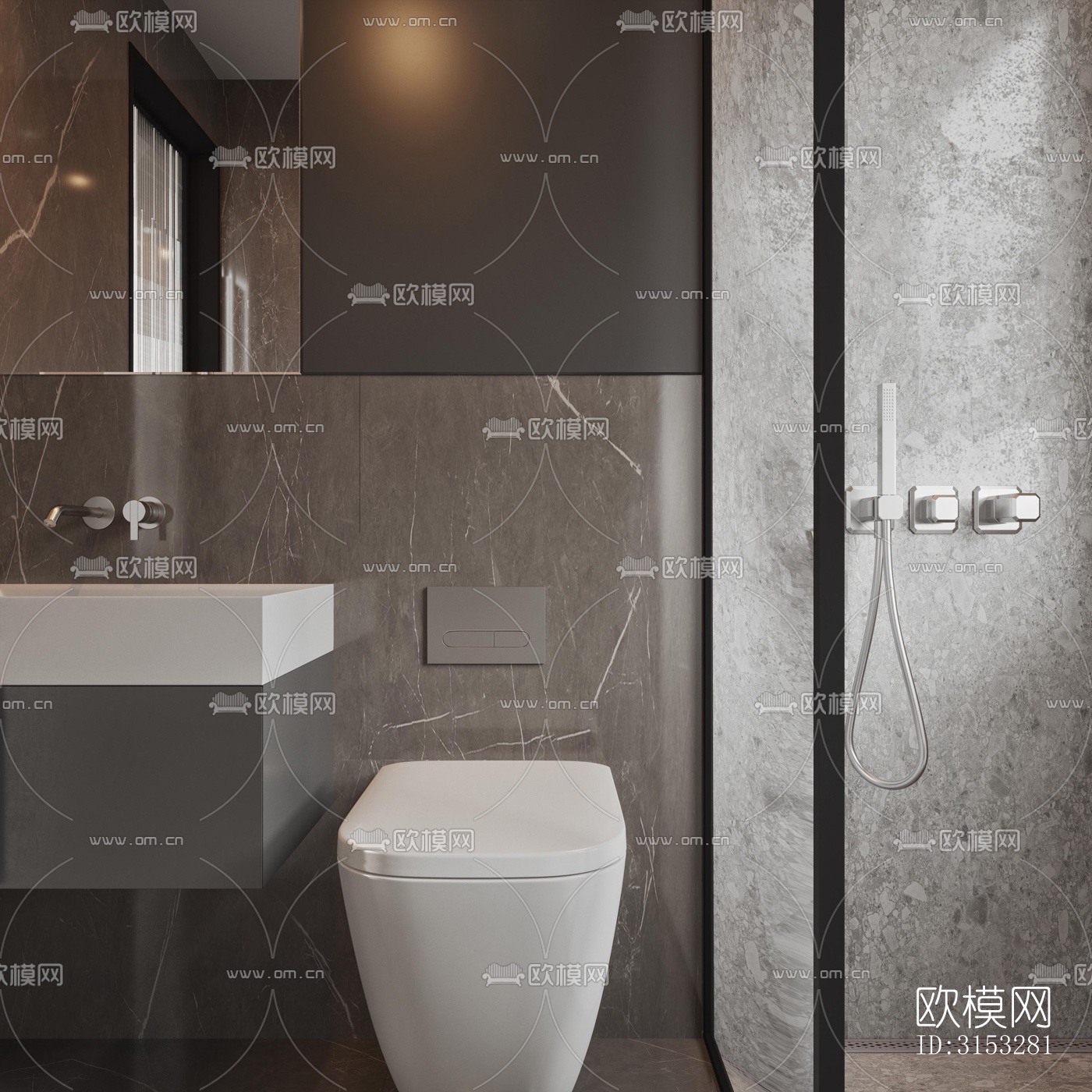 高级灰卫生间效果图下载（渲染图2）