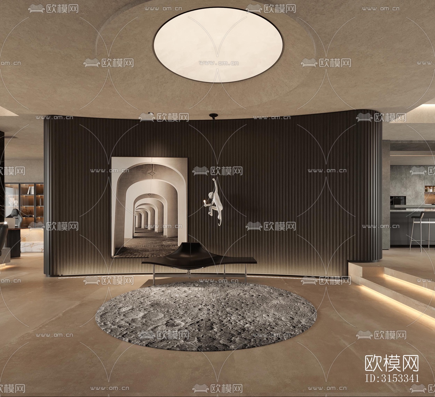 高级灰客厅效果图下载（渲染图6）