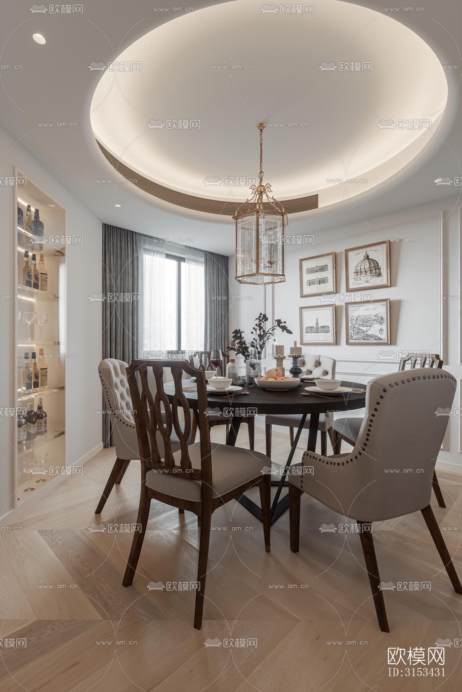 美式客餐厅效果图下载（渲染图6）