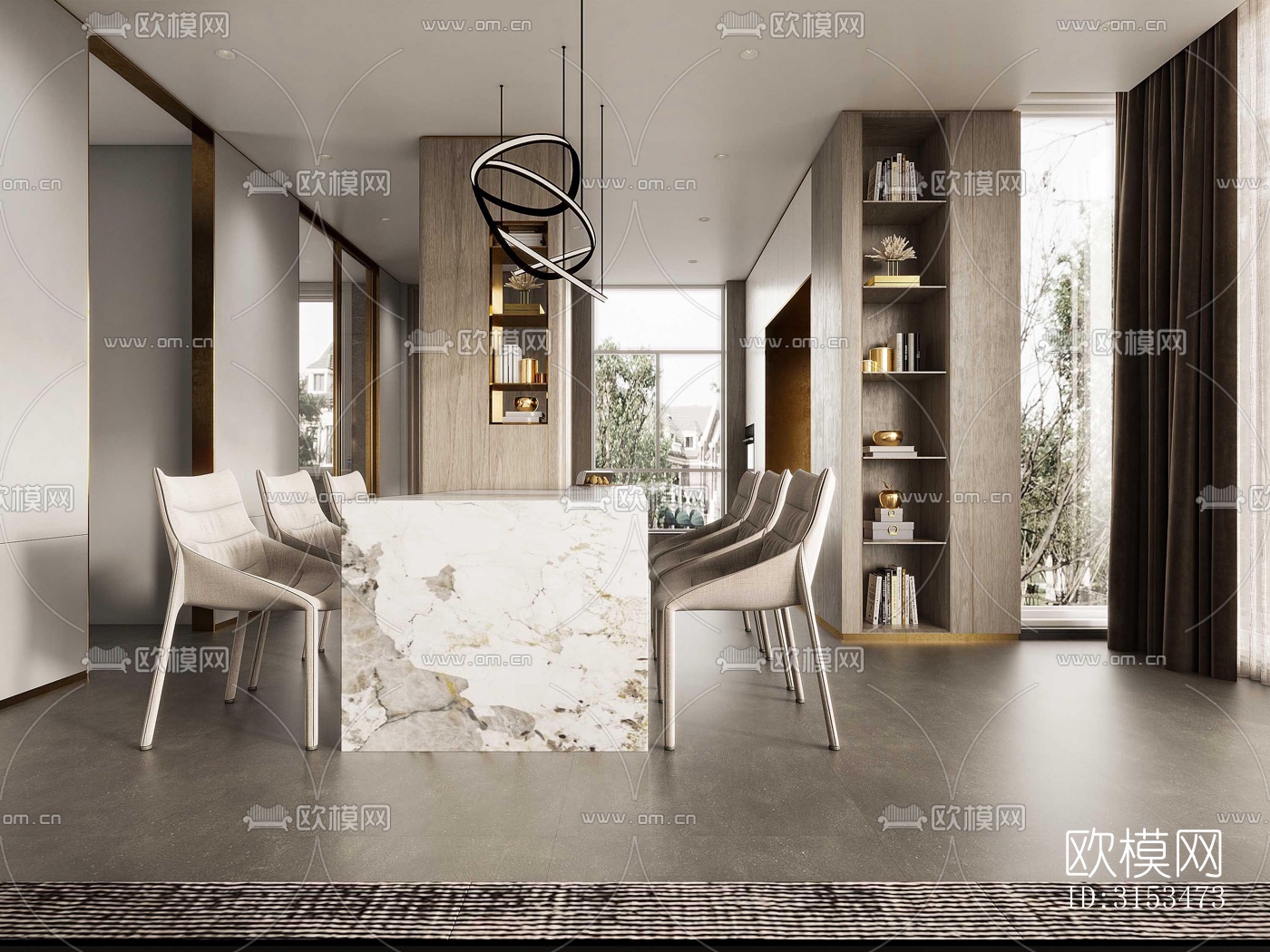 现代餐厅效果图下载（渲染图1）