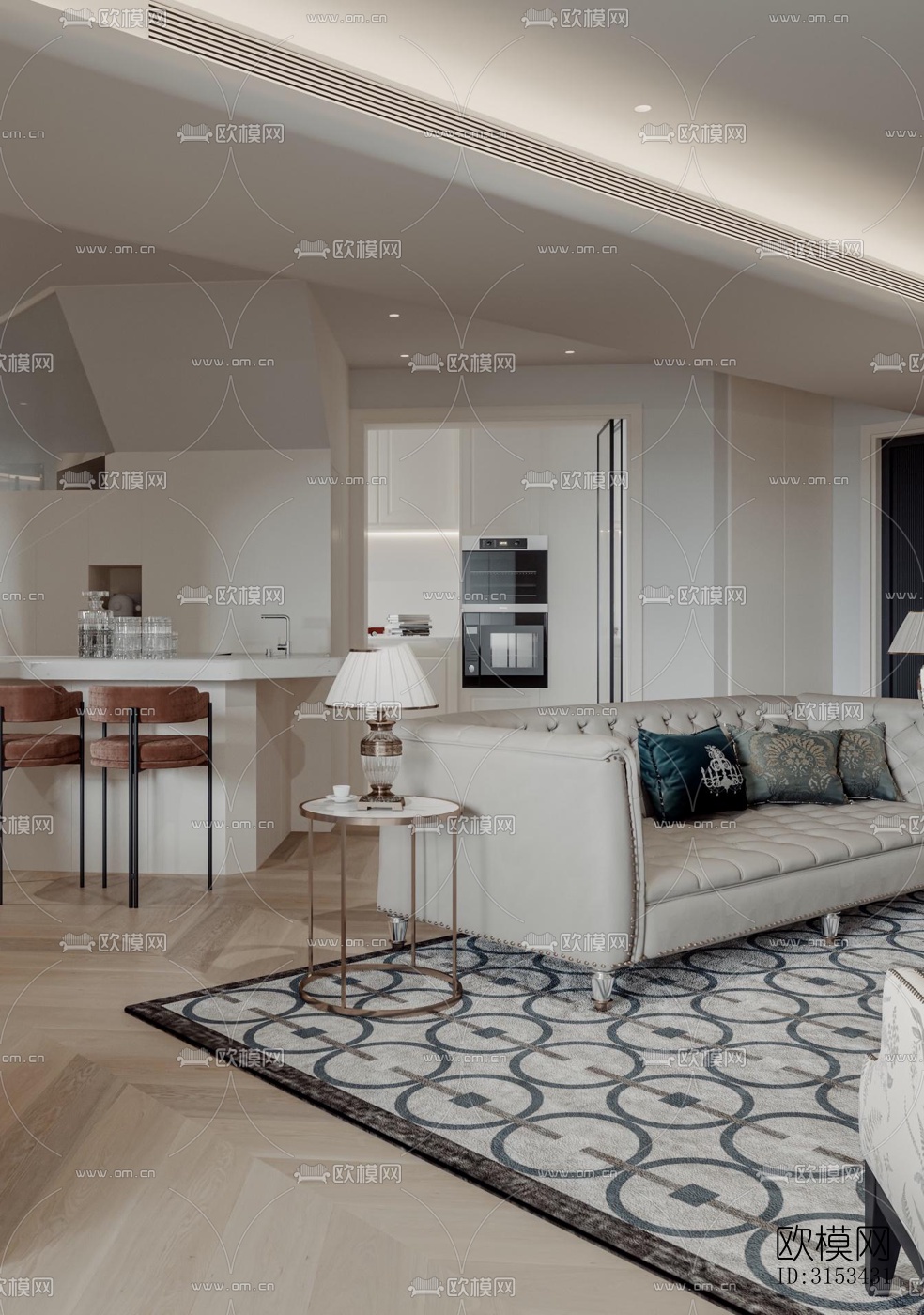 美式客餐厅效果图下载（渲染图5）