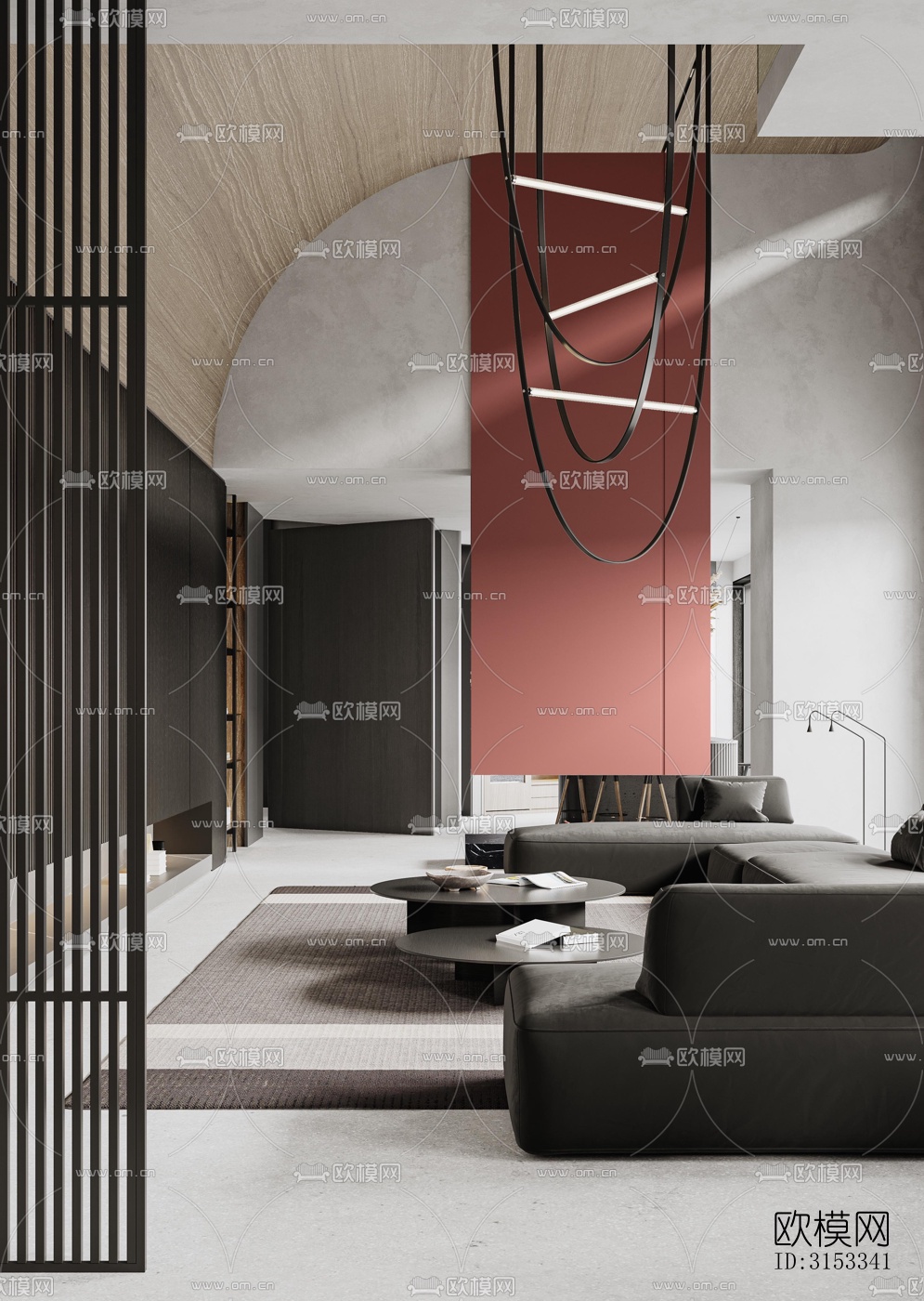 高级灰客厅效果图下载（渲染图2）