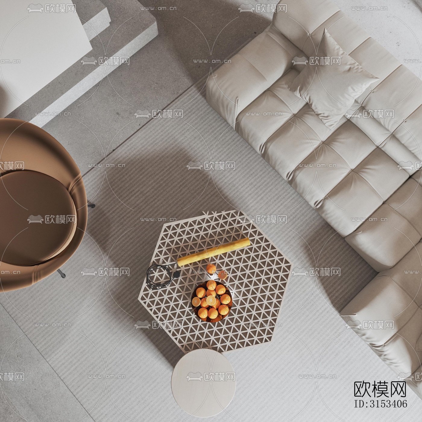 奶油风客餐厅效果图下载（渲染图6）