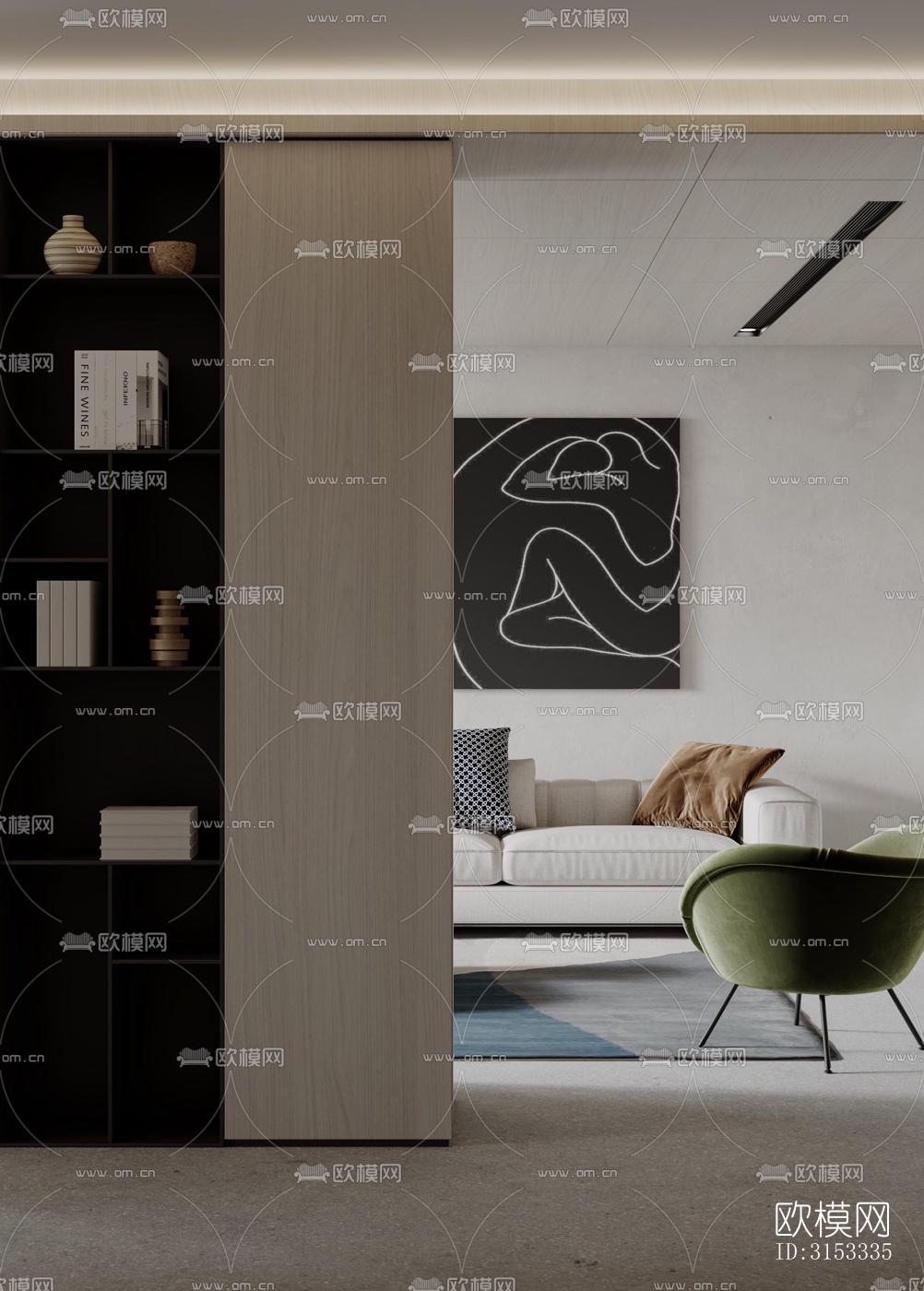 现代客厅效果图下载（渲染图3）