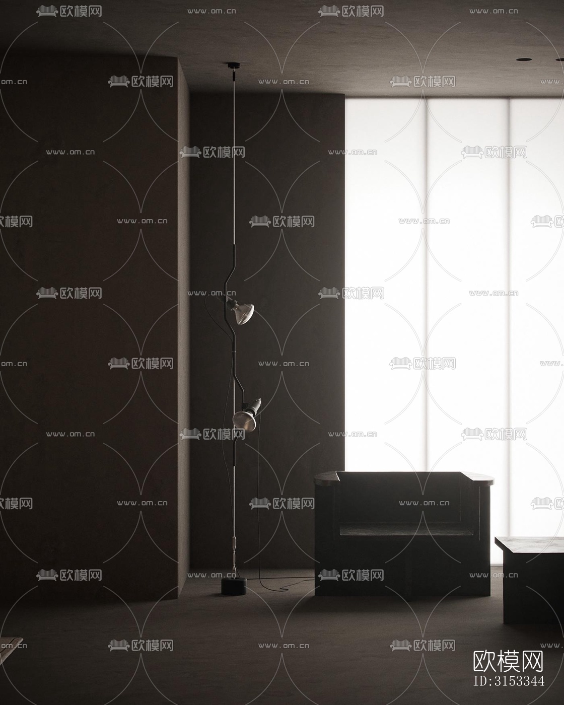 高级灰客厅效果图下载（渲染图2）