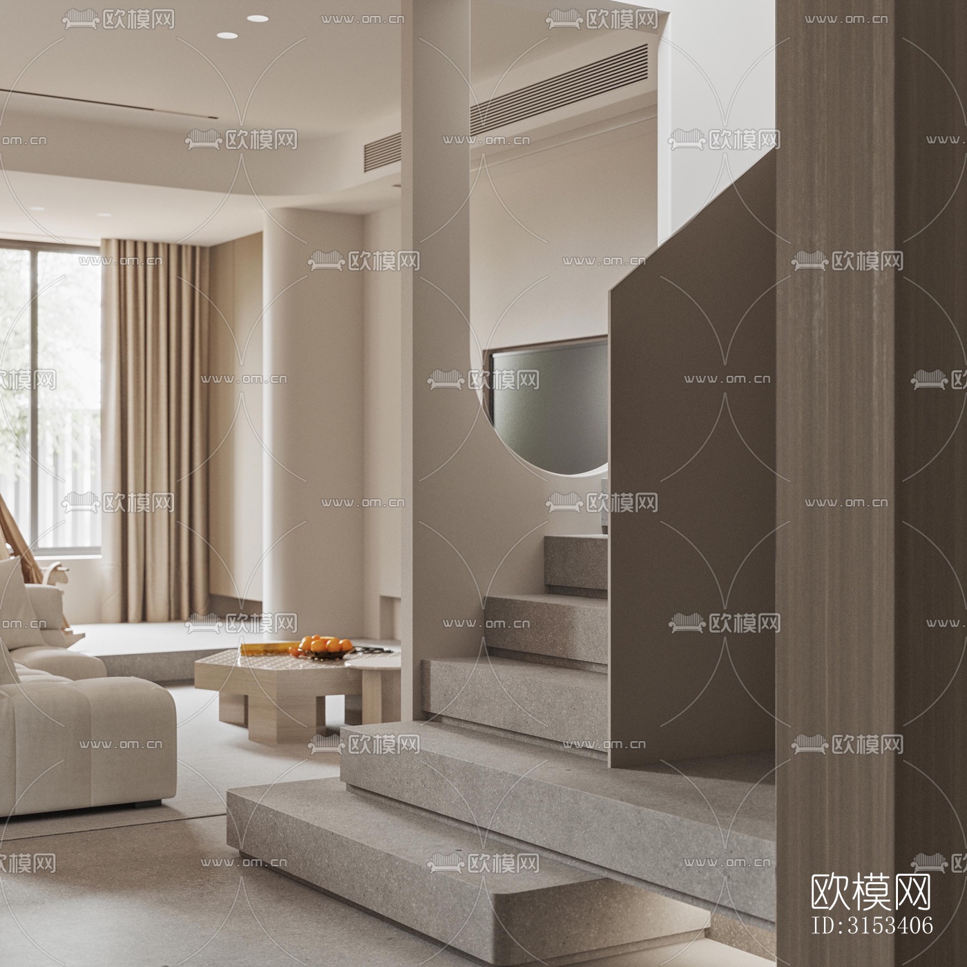 奶油风客餐厅效果图下载（渲染图8）