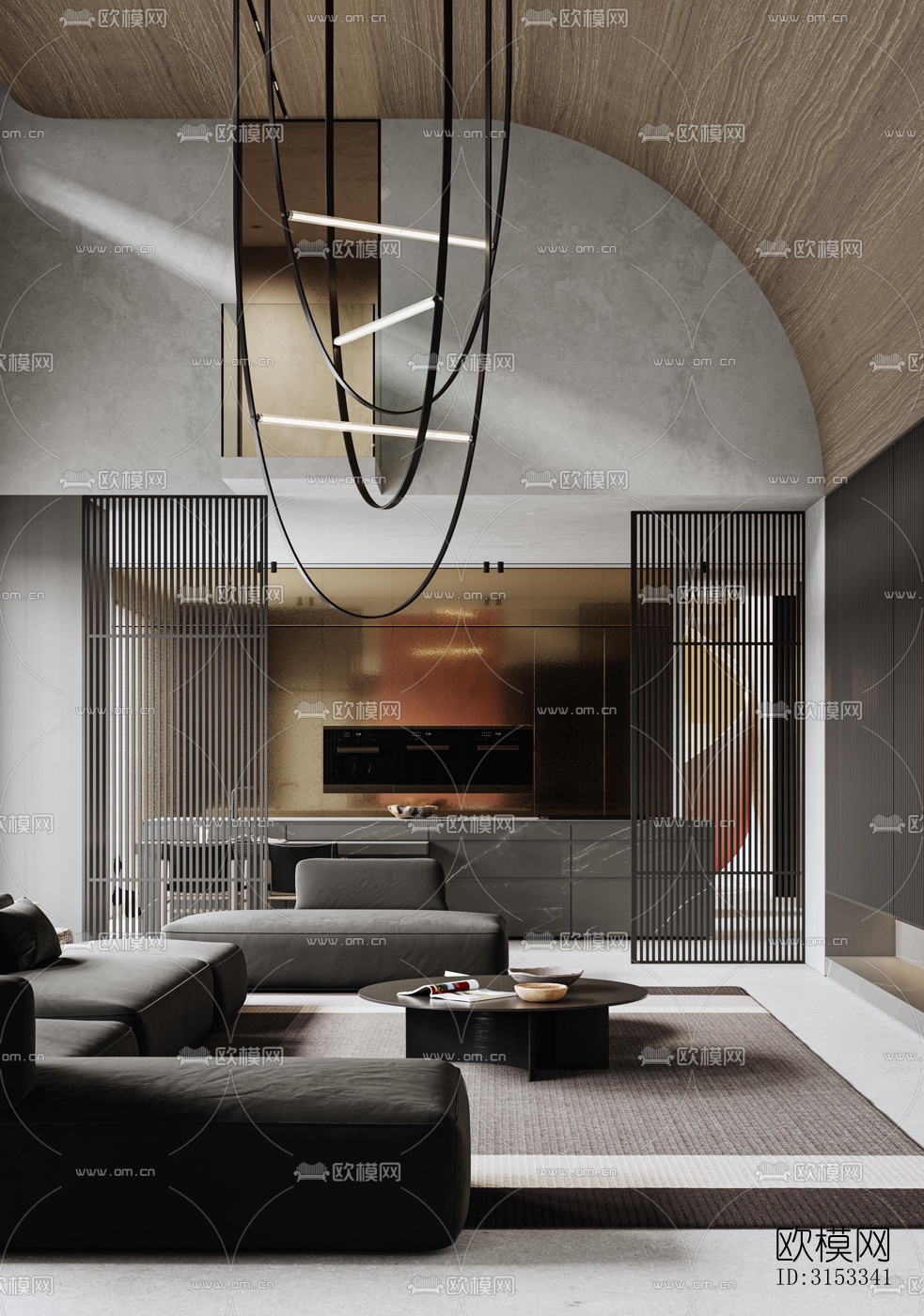 高级灰客厅效果图下载（渲染图4）
