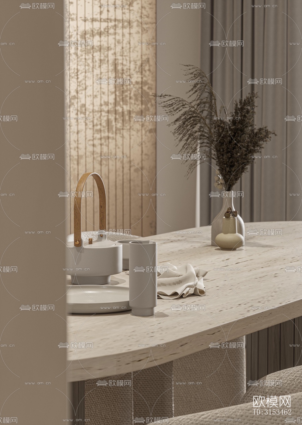 奶油风餐厅效果图下载（渲染图2）