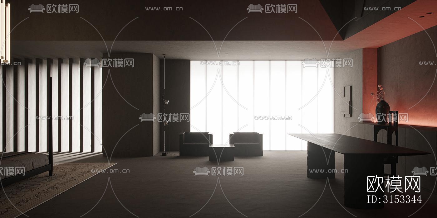 高级灰客厅效果图下载（渲染图1）