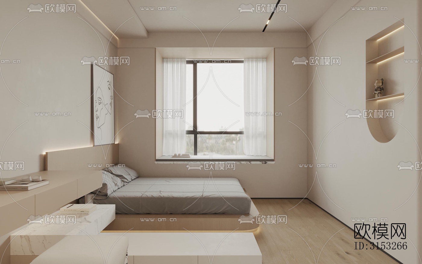 原木风卧室效果图下载（渲染图2）