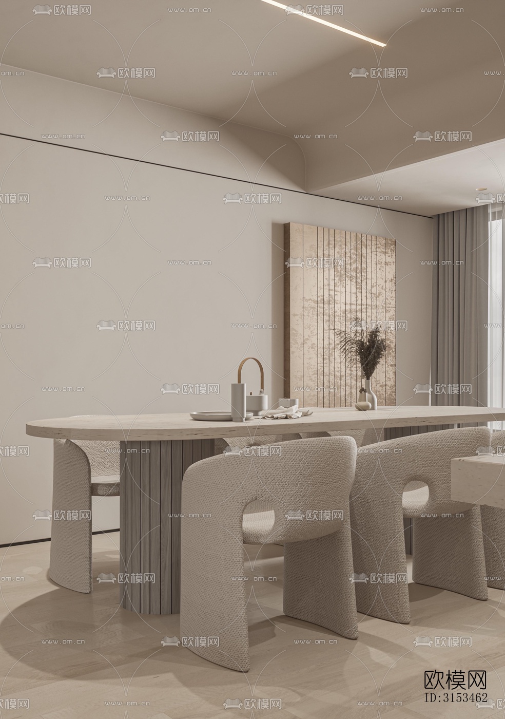 奶油风餐厅效果图下载（渲染图5）