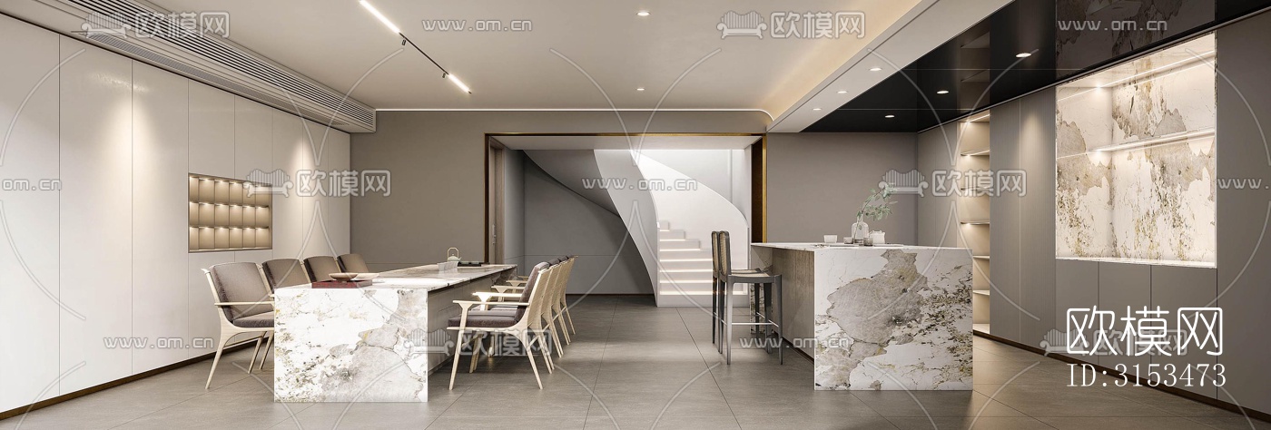 现代餐厅效果图下载（渲染图3）