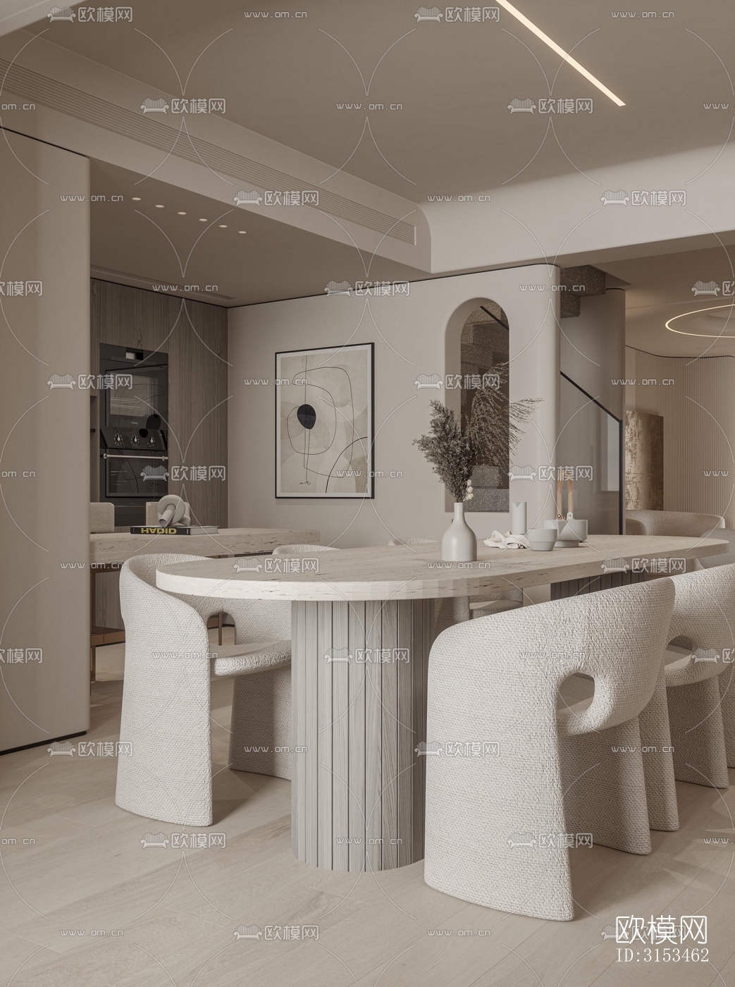 奶油风餐厅效果图下载（渲染图4）