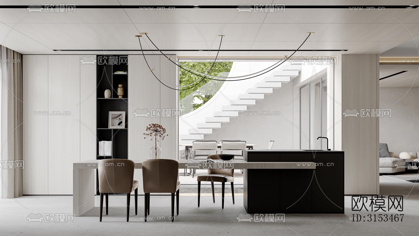 现代餐厅效果图下载（渲染图3）