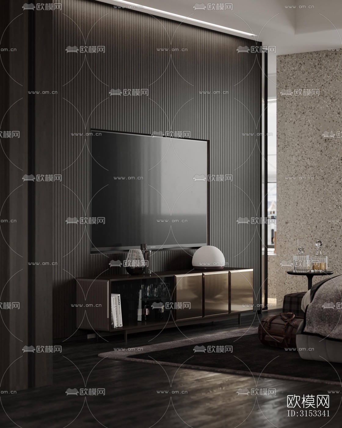 高级灰客厅效果图下载（渲染图5）