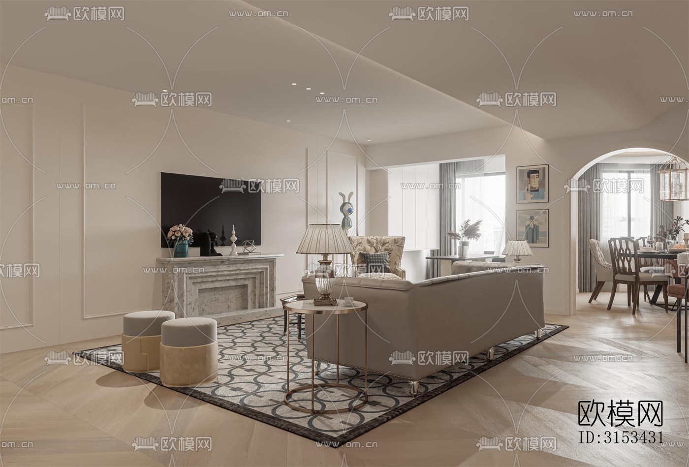 美式客餐厅效果图下载（渲染图2）