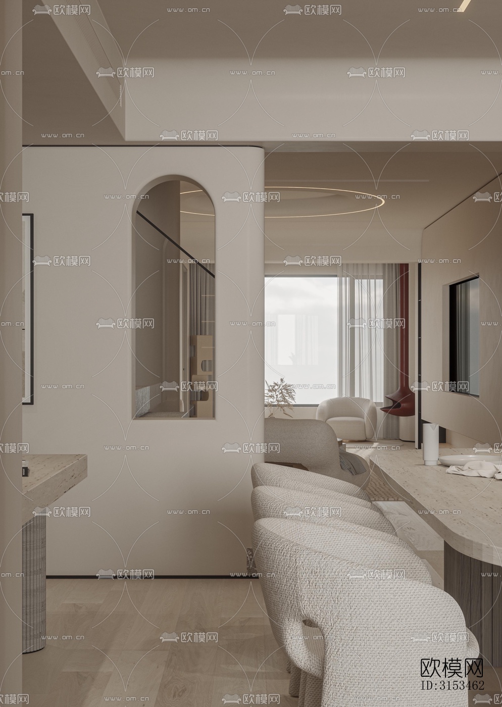 奶油风餐厅效果图下载（渲染图3）