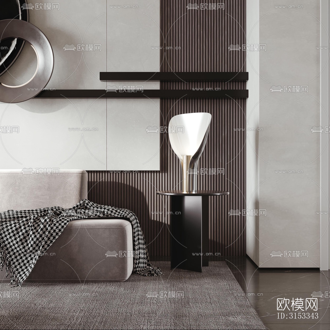 高级灰客厅效果图下载（渲染图3）