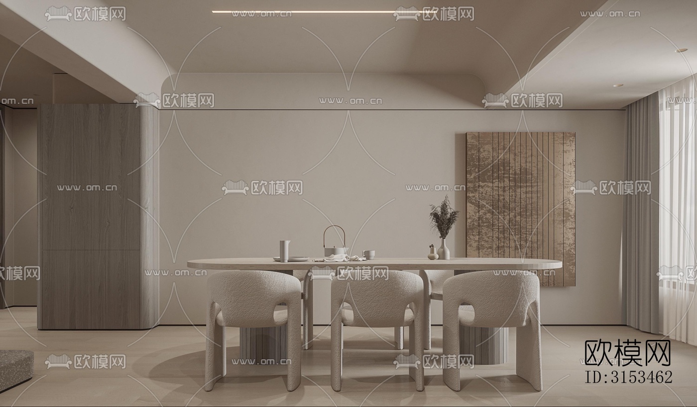 奶油风餐厅效果图下载（渲染图1）